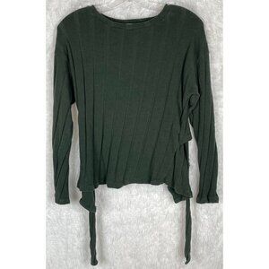 The Impeccable Pig Medium Long Sleeve Half Back Green Knit Top Tie Behind Stripe